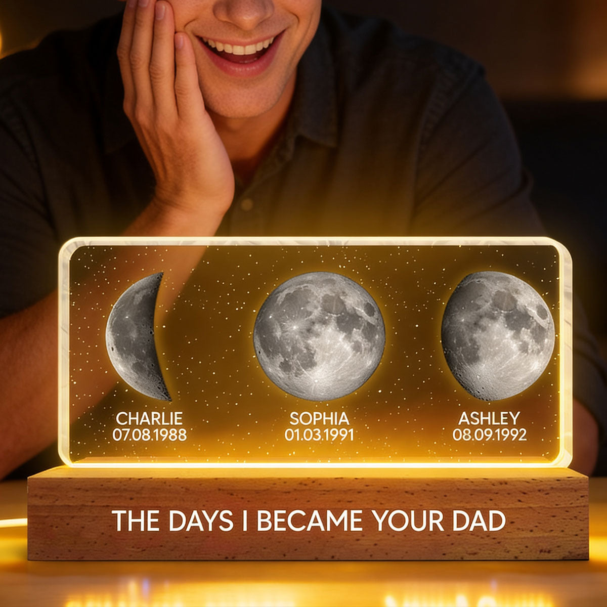 The Days You Became Our Dad Custom Children Birthdate Moon Phase - Personalized Acrylic Block LED Night Light - Heartfelt Father's Day For Dad
