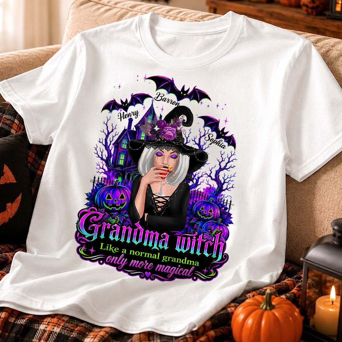 Grandma Witch More Magical - Personalized Shirt - Halloween Spooky Scene, Gift for Grandma