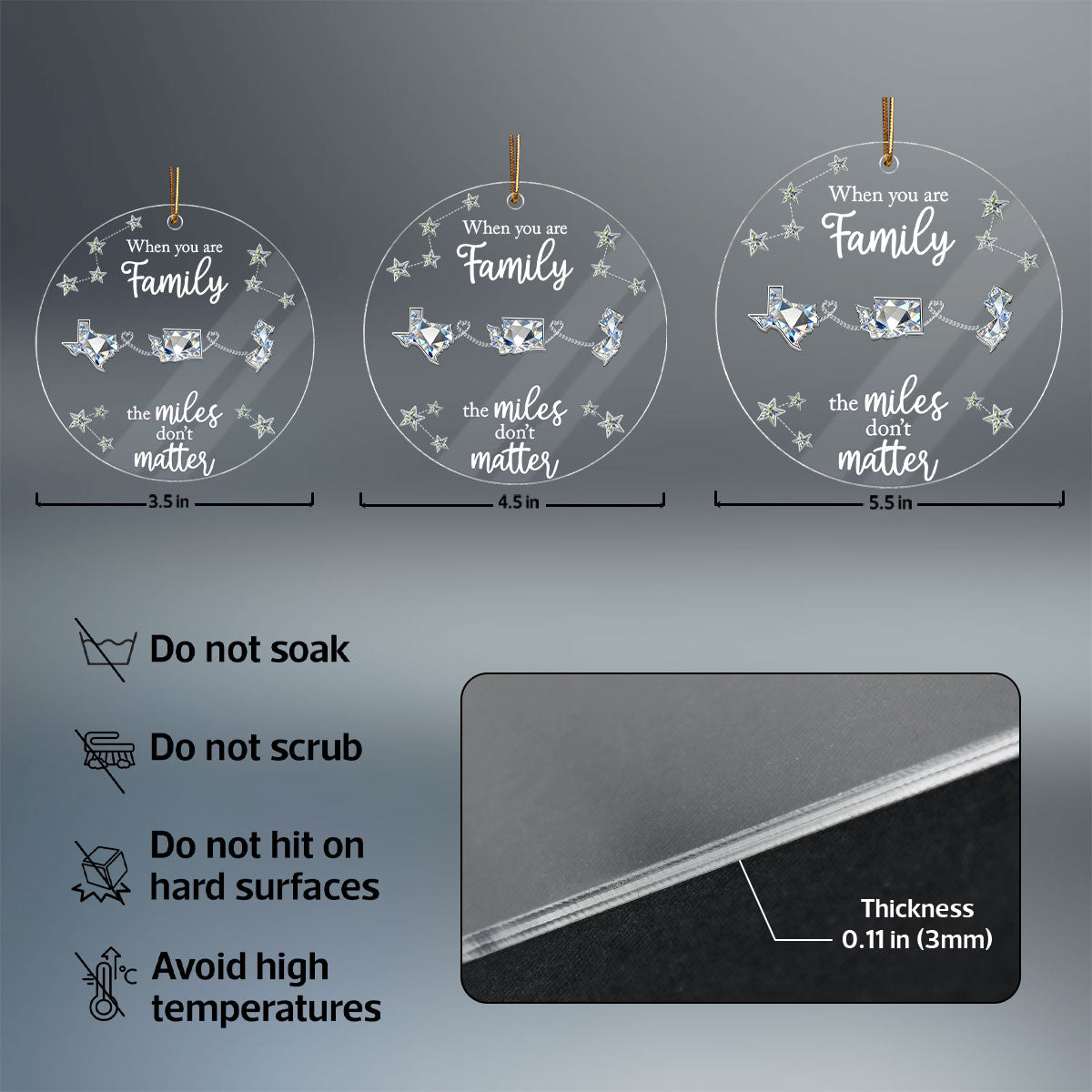Long Distance When You Are Family Miles Don't Matter - Personalized Acrylic Ornament