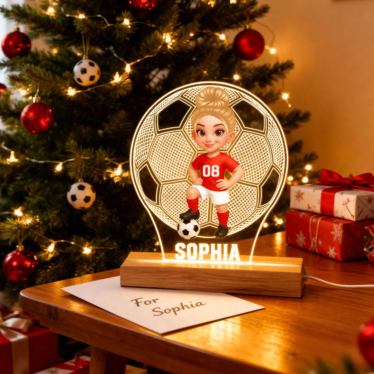 Soccer Ball 3D Illusion With Name - Personalize LED Night Light - Gift For Grandson, Granddaughter, Soccer Lover