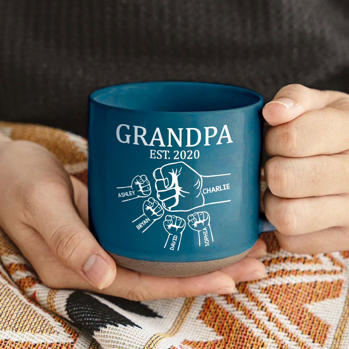 Grandpa Dad Fist Bump - Personalized Pottery Mug - Gift For Grandpa, Dad