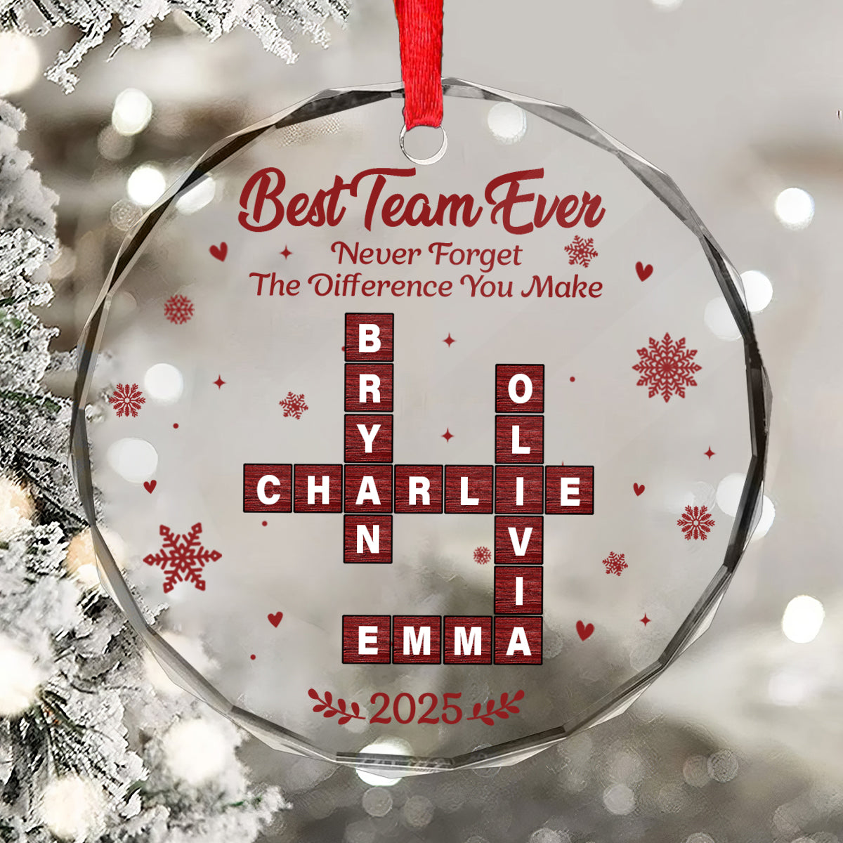Best Team Ever Crossword - Personalized Glass Ornament - Christmas Gift for Co-worker