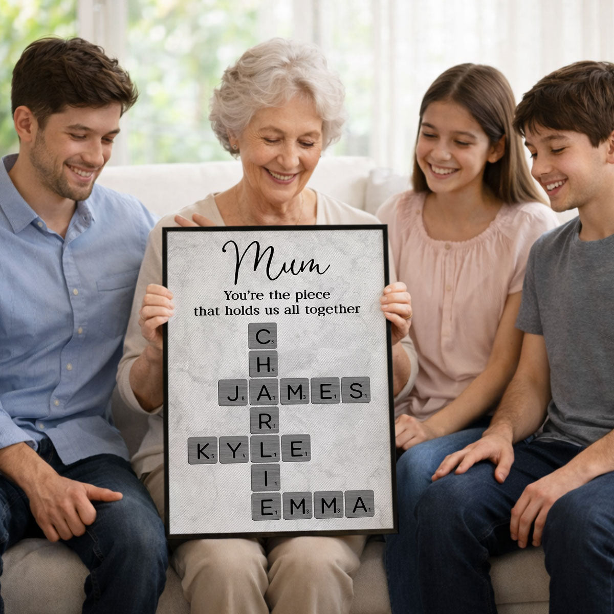 Mum You're The Piece That Holds Us All Together Crossword Art - Personalised Poster - Mother's Day Gift for Mum