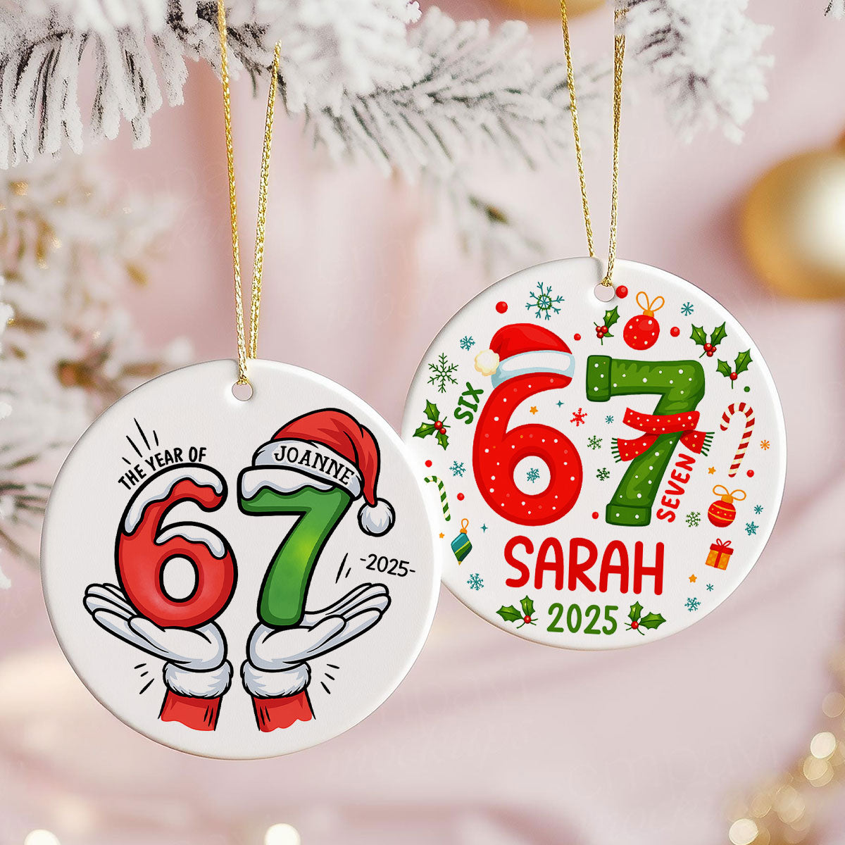 Custom Six Seven 67 Gen Z Funny Slang Teen Keepsake - Personalized Ceramic Ornament - Christmas Gift for Daughter, Son, Grandkids