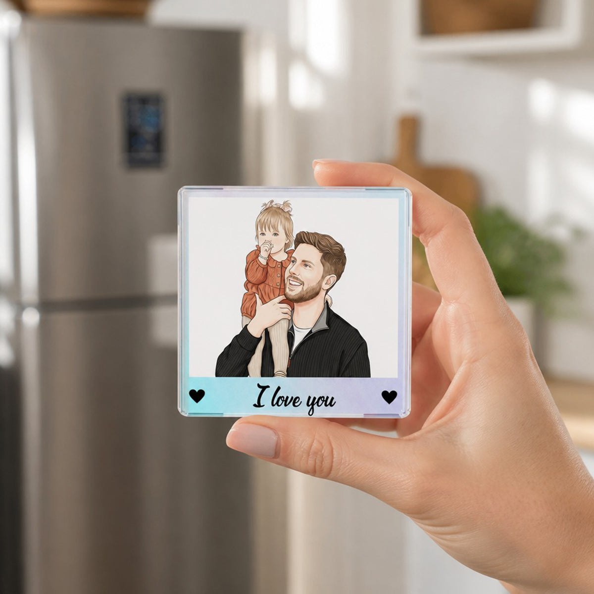 Custom Portrait from Photo - Personalized Acrylic Fridge Magnet - Father's Day Gift for Dad, Husband
