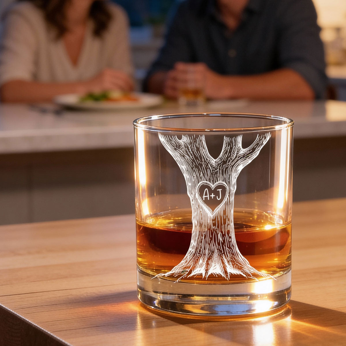 Couple Name Initials In A Heart Tree - Personalized Wine Glass - Valentine's Day, Anniversary, Engagement Gift