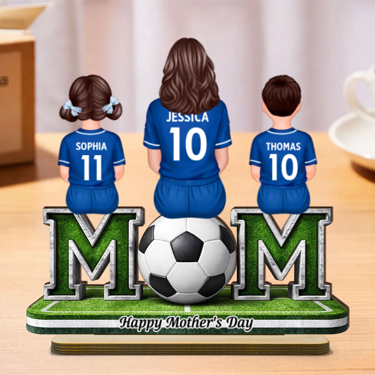 Soccer Mom And Kids Sitting Together - Personalized 2-Layered Wooden Plaque - Heartfelt Gift For Soccer Mom, Gift For Wife