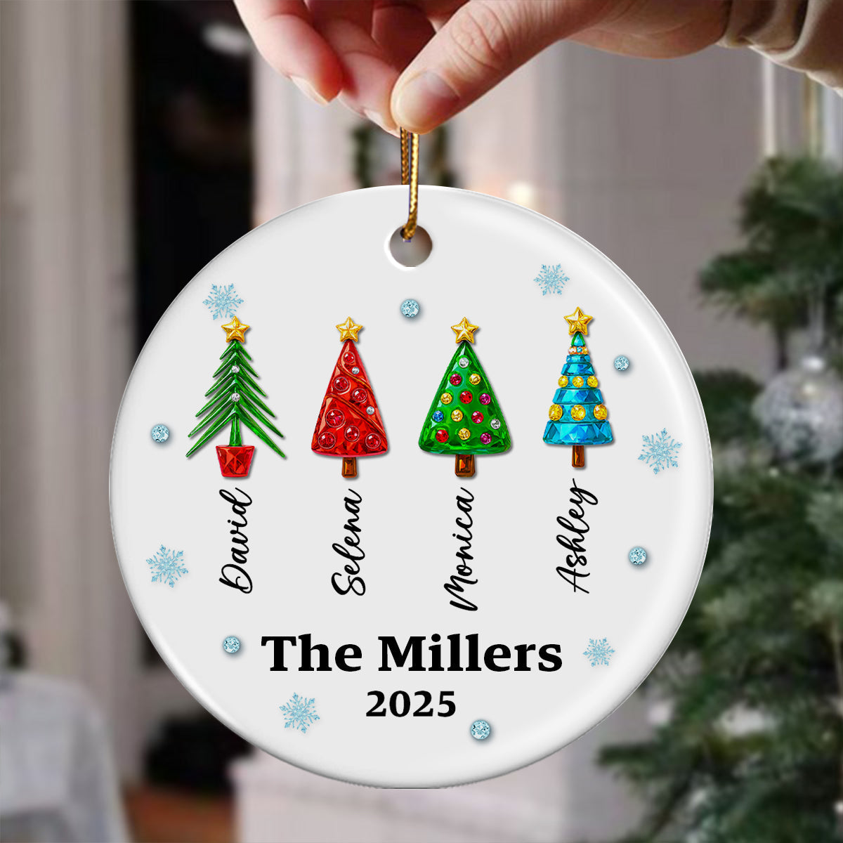 Family Name 3D Crystal Effect Christmas Tree - Personalized Ceramic Ornament - Christmas Gift for Family
