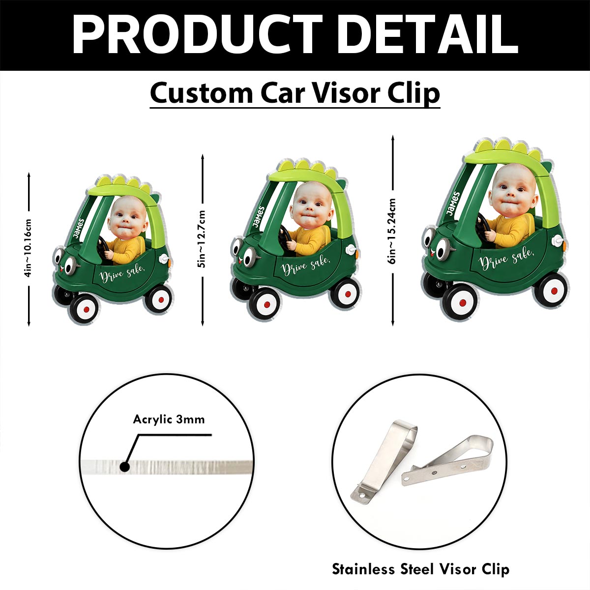 Drive Safe Daddy Baby Custom Photo in Toy Car - Personalized Acrylic Car Visor - Father's Day Gift For Dad, Husband