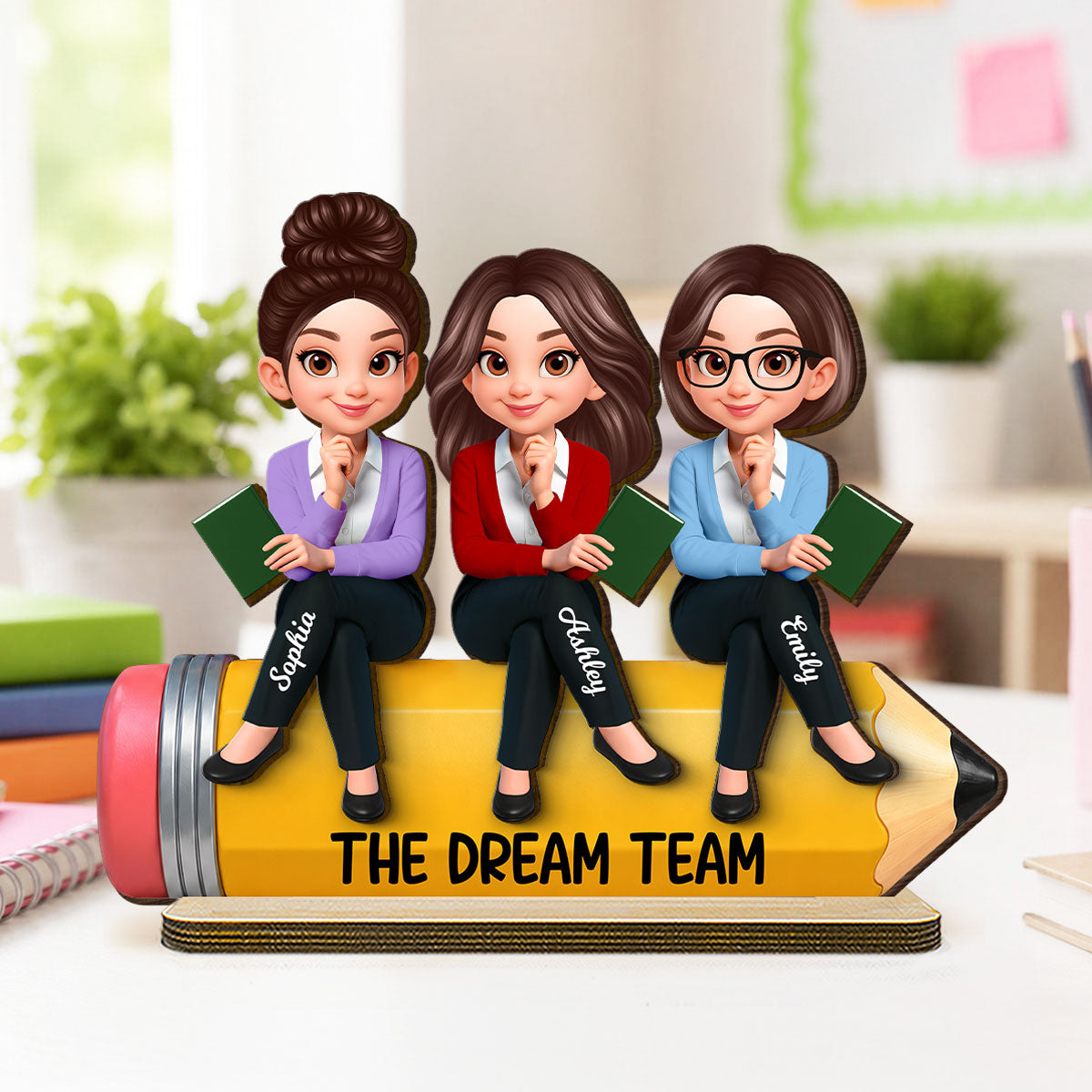 Teacher Best Friends Colleagues The Dream Team - Personalized 2-Layered Wooden Plaque - Back To School Gift For Teacher Besties, Colleagues