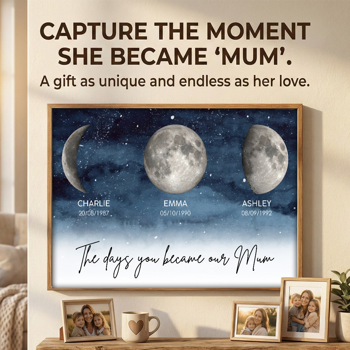 Starry Night The Day You Become Mum Grandma Custom Birth Moon Phase - Personalised Poster, Mother's Day Gift For Mum, Grandma