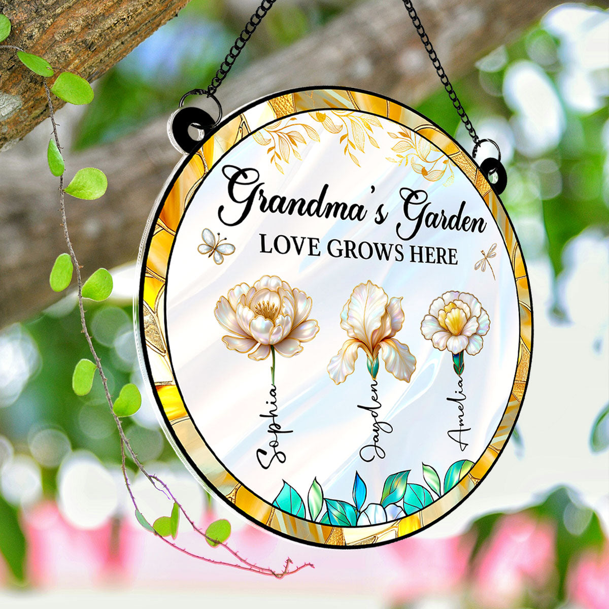 Grandma's Garden 3D Effect Birth Month Flowers - Personalized Suncatcher - Christmas, Birthday, Mother's Day Gift For Grandma