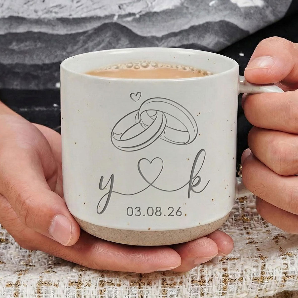 Rings Of Love - Personalized Pottery Mug - Anniversary, Engagement Gift For Couple