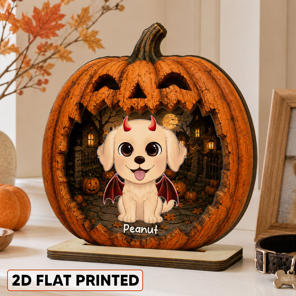 Spooky Halloween Pumpkin Dogs - Personalized 2-Layered Wooden Plaque - Halloween Decor For Dog Lovers