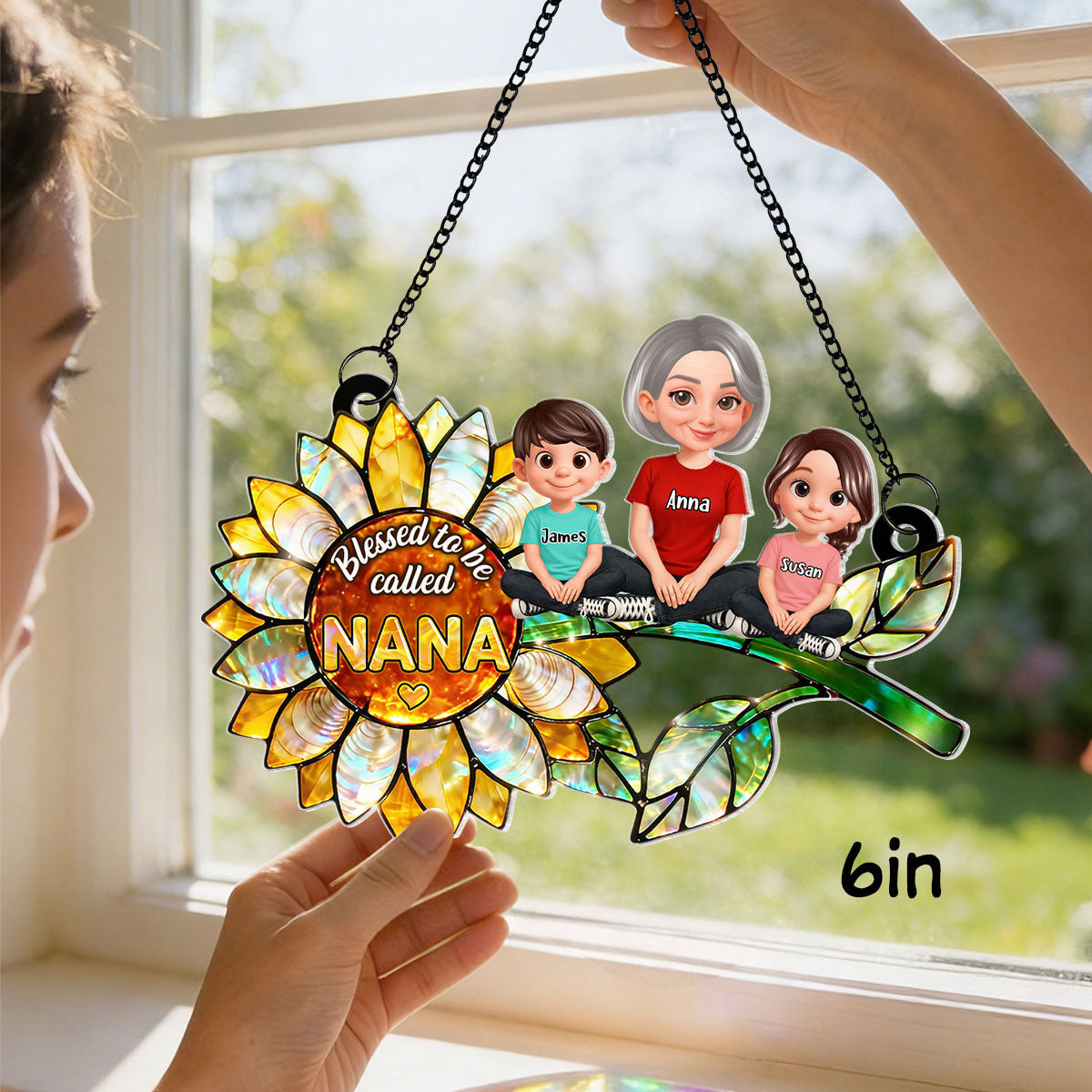 Blessed to be Called Grandma Sunflower - Personalized Window Hanging Suncatcher - Mother's Day Gift for Mom, Wife