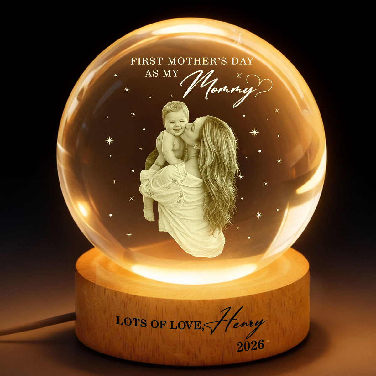 First Mother's Day As My Mommy - Personalized Crystal Ball LED Night Light - Heartfelt Mother's Day Gift for New Mom, Wife