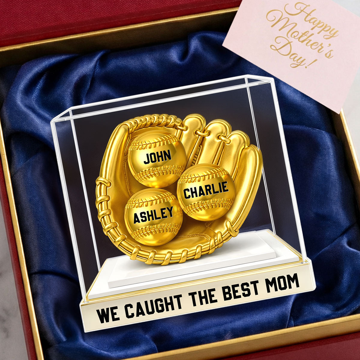 We Caught the Best Mom Golden Glove - Personalized Acrylic Block Plaque - Heartfelt Mother's Day Gift for Mom