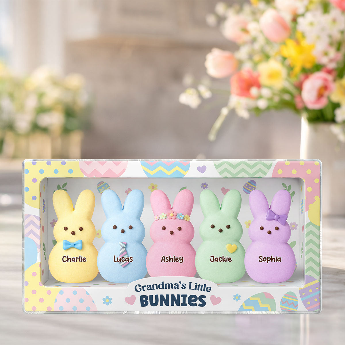 Grandma's Little Bunnies Custom Grandkids Names - Personalized Acrylic Block Plaque - Easter Decor Gift for Grandma, Mom
