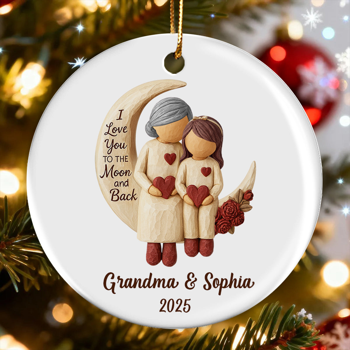 Grandma Grandpa Love You to the Moon & Back - Personalized Ceramic Ornament - Christmas Gift for Grandparents, Granchildren