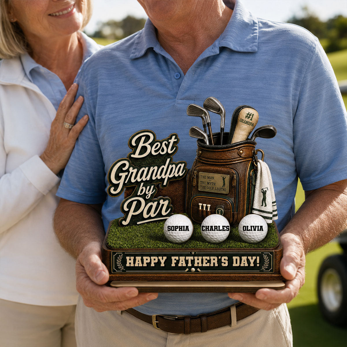 Best Grandpa By Par Custom Kid Name - Personalized 2-Layered Wooden Plaque -  Gift For Golf Grandpa, Dad, Husband