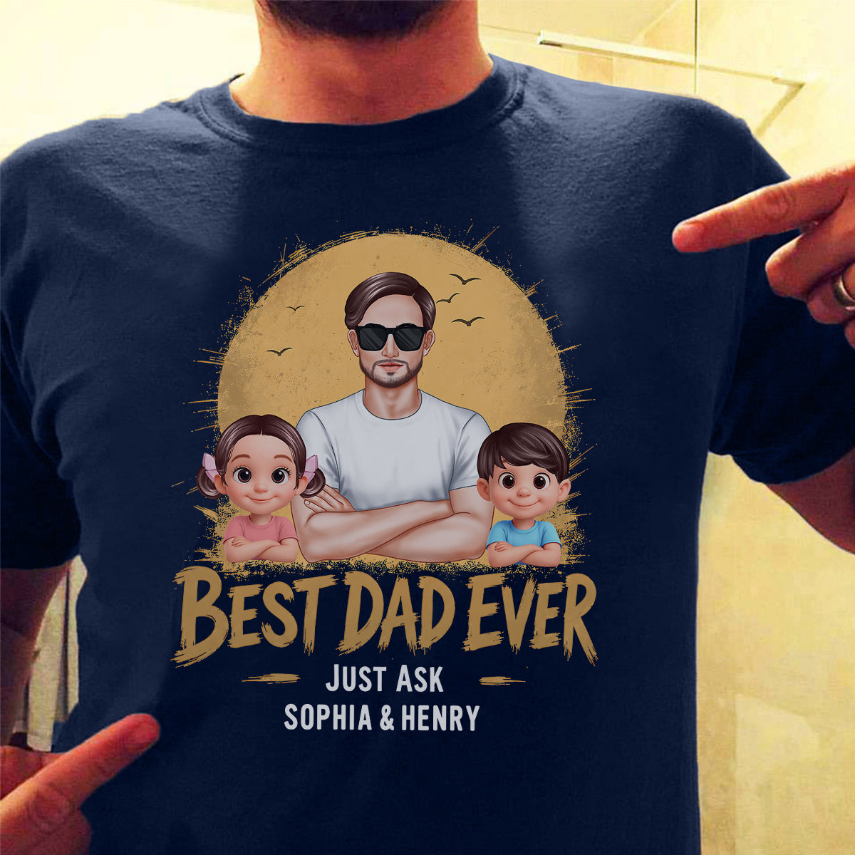 Best Dad Ever Dad And Kids Retro Vintage Style - Personalized Shirt - Father's Day Gift for Dad, Husband