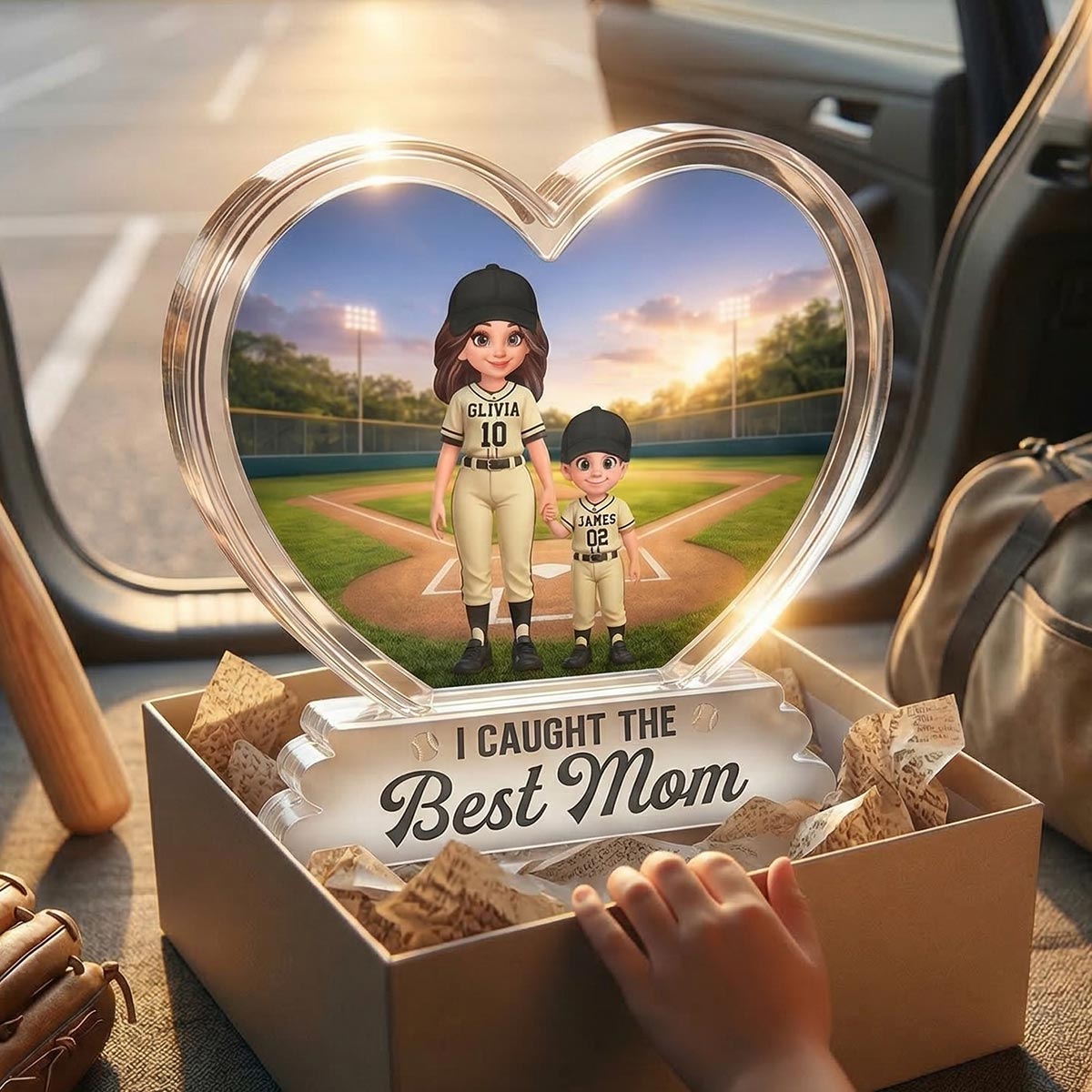 We Caught The Best Mom Baseball 2D Flat - Personalized Acrylic Block Plaque - Mother's Day Gift For Baseball Mom