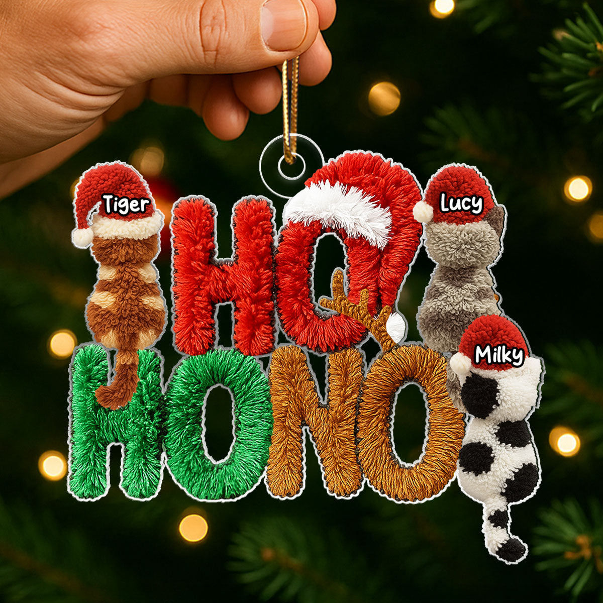 Ho Ho No Funny Cat Latch Hook Yarn Faux - Personalized Acrylic Ornament - Christmas Gift for Cat Moms, Cat Dads