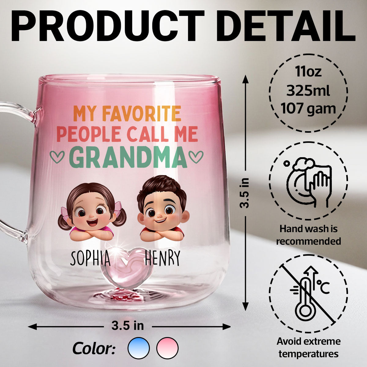 My Favorite People Call Me Grandma - Personalized Glass Mug - Heartfelt Mother's Day Gift for Grandma, Wife