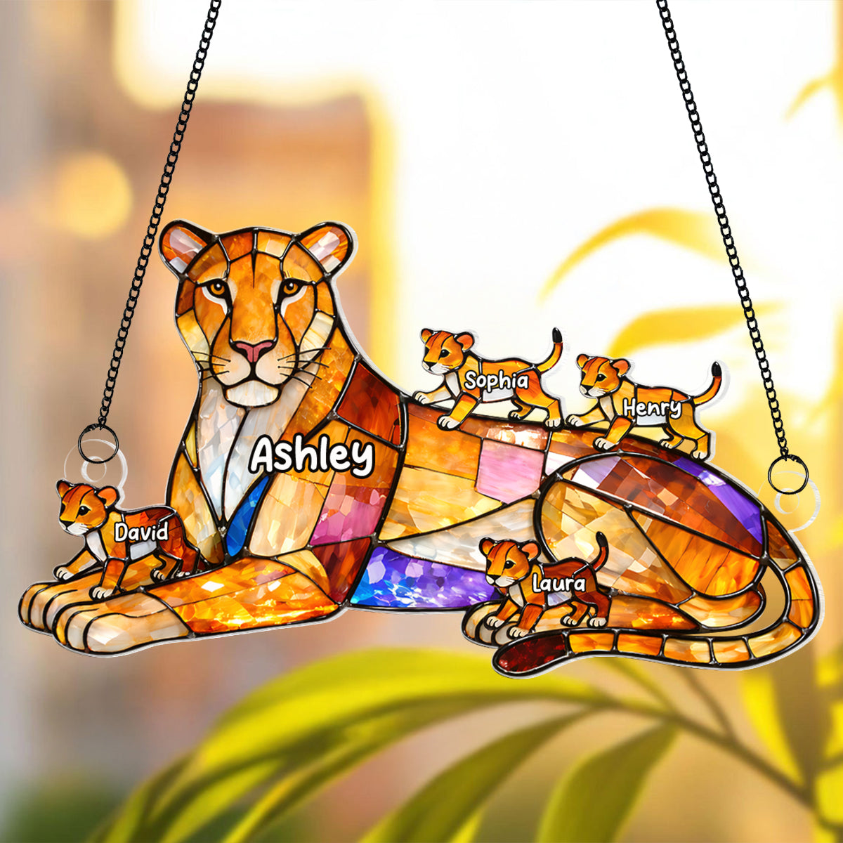 Lion Mom And Kids - Personalized Suncatcher - Gift For Mom, Grandma