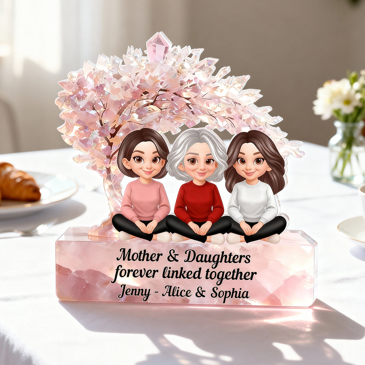 Mother And Daughter Forever Linked Together - Personalized Acrylic Block Plaque - Heartfelt Gift For Mom, Grandma