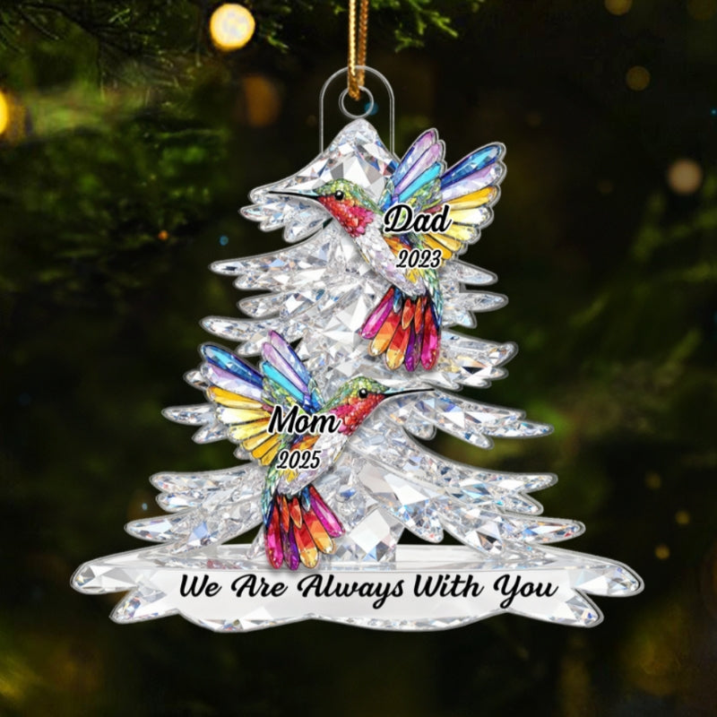 3D Effect Flat Christmas Tree Hummingbird Memorial - Personalized Acrylic Ornament - Remembrance Gift, Sympathy Gift