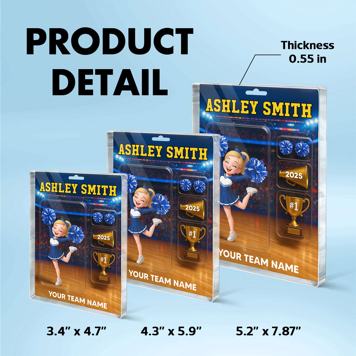 3D Effect Cheerleader Custom Figure Style Christmas - Personalized Acrylic Block Plaque - Christmas Gift For Cheerleaders