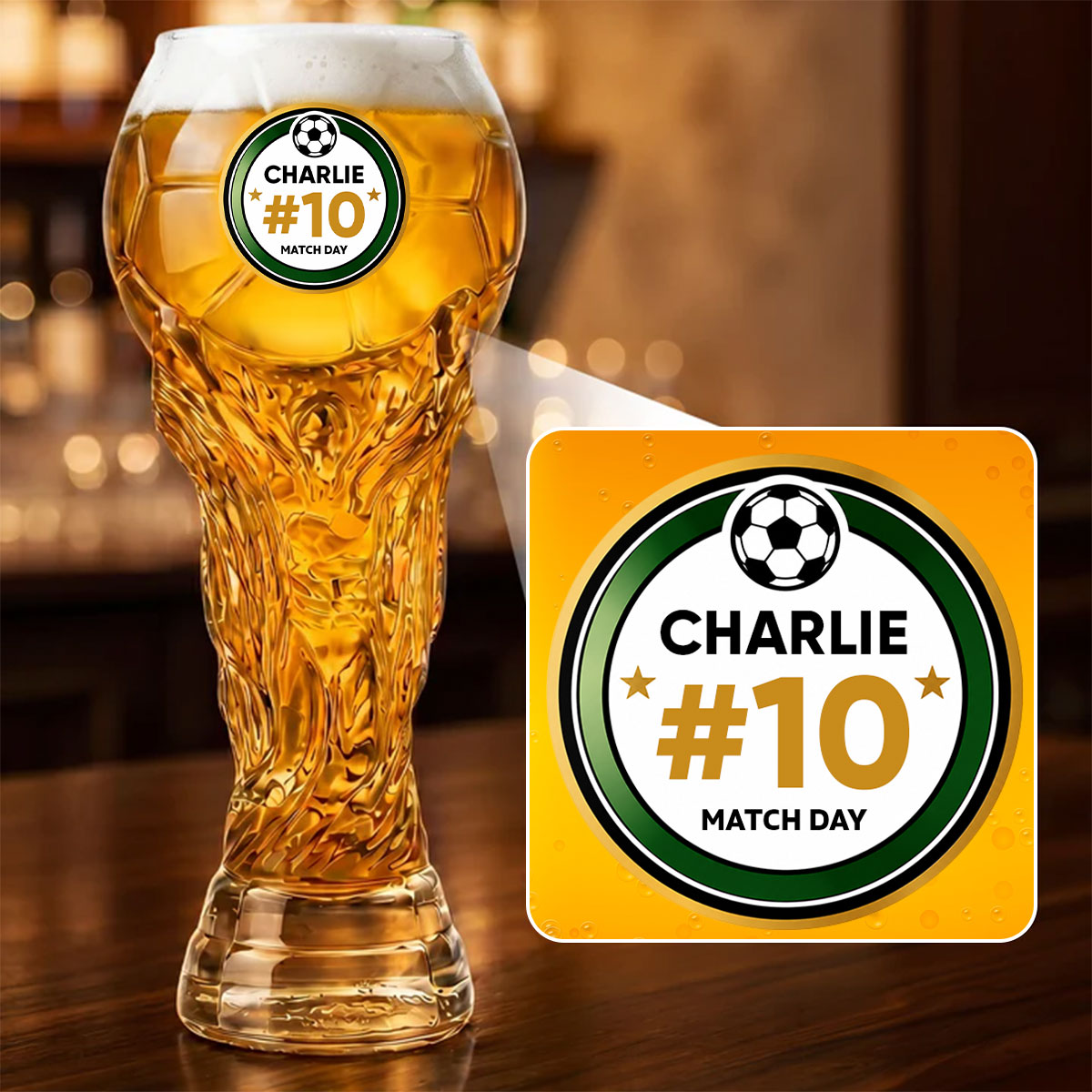 Match Day Football Soccer Game - Personalized Trophy Beer Glass - Birthday Gift for Him, Gift for Dad