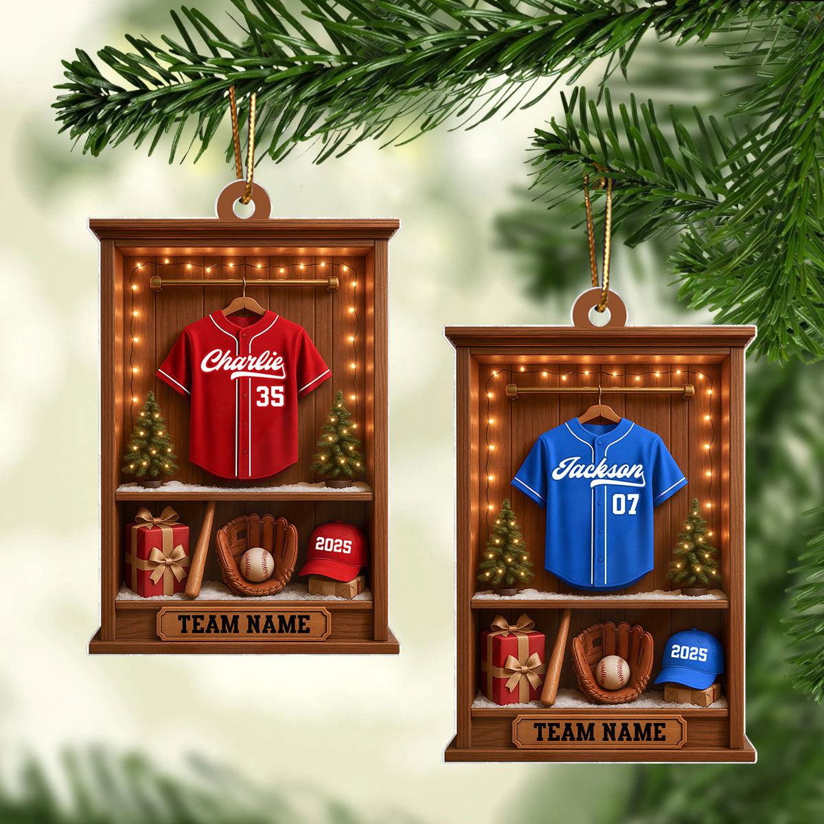 3D Effect Holiday Baseball Display - Personalized Acrylic Ornament - Christmas Gift for Sons, Daughters, Grandkids