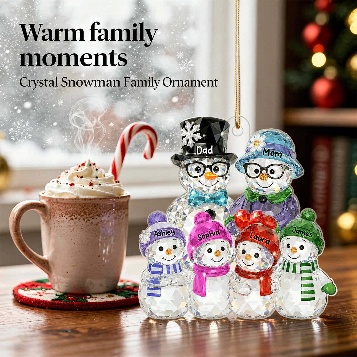 Dad Mom And Kids Pattern Crystal - Personalized Acrylic Ornament - Heartwarming Christmas Gift For Family