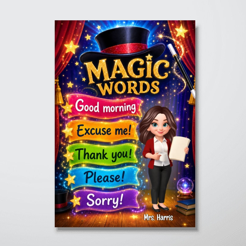 Teacher Classroom Magic Words - Personalized Poster - Back To School Gift For Teachers, Classroom Decor