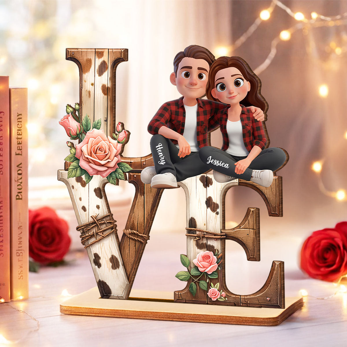 Couple Valentine Highland Cow - Personalized 2-Layered Wooden Plaque - Anniversary, Valentine's Day Gift, Gift For Him, Gift For Her