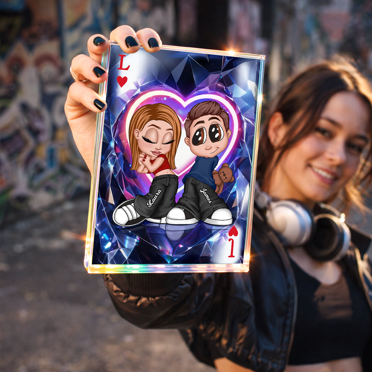 Y2K Couple King Queen Card - Personalized Acrylic Block Plaque - Heartfelt Valentine's Day Gift for Her, for Him