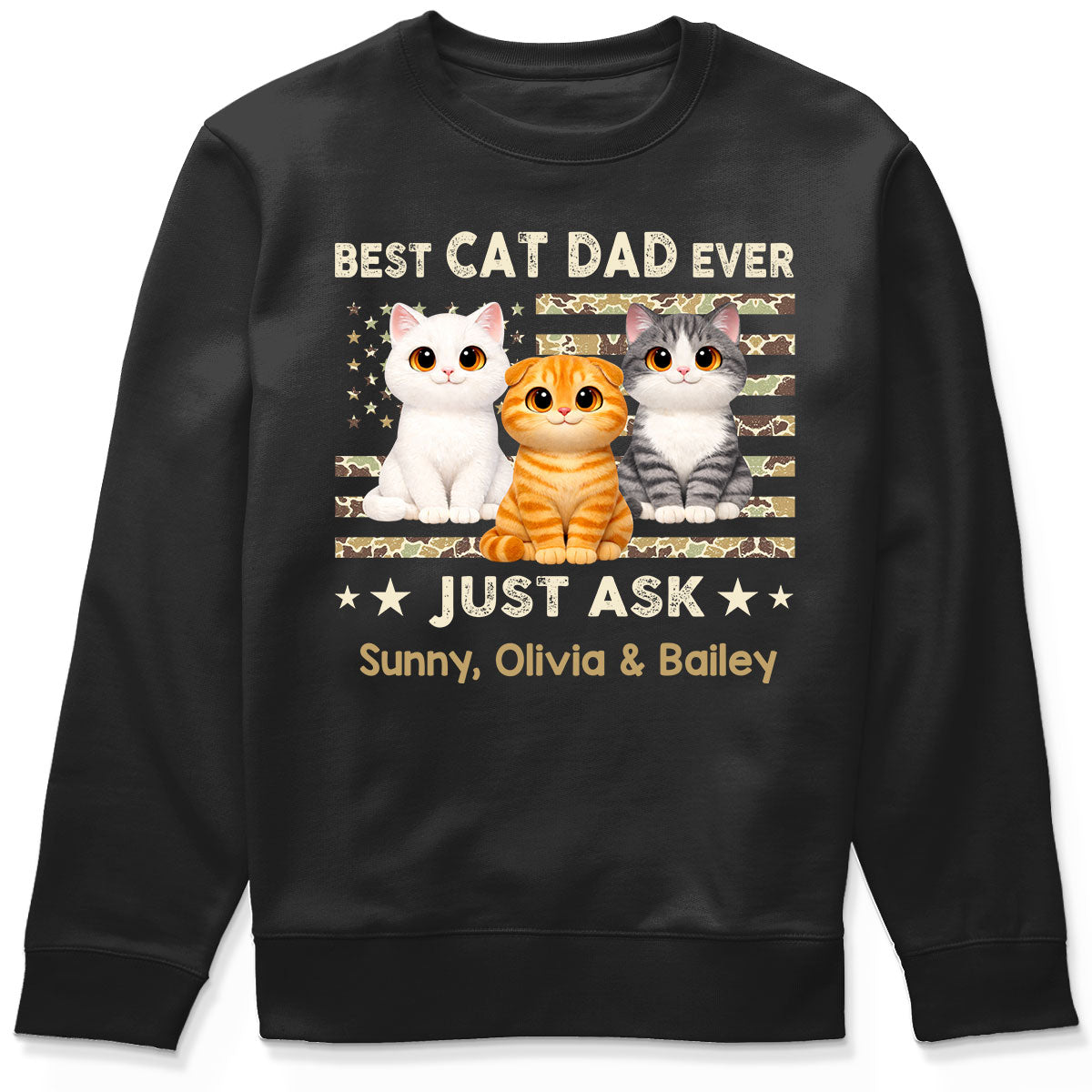 Best Cat Dad Ever Trendy Camouflage Pattern Nation Flag  - Personalized Shirt - Father's Day Gift For Cat Dad, Cat Lovers
