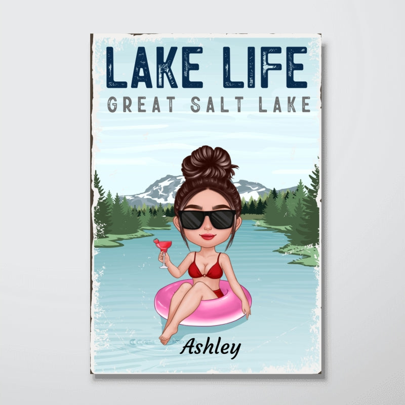 Lake Life Lake House Decor Doll Girl On Pool Float Personalized Vertical Poster