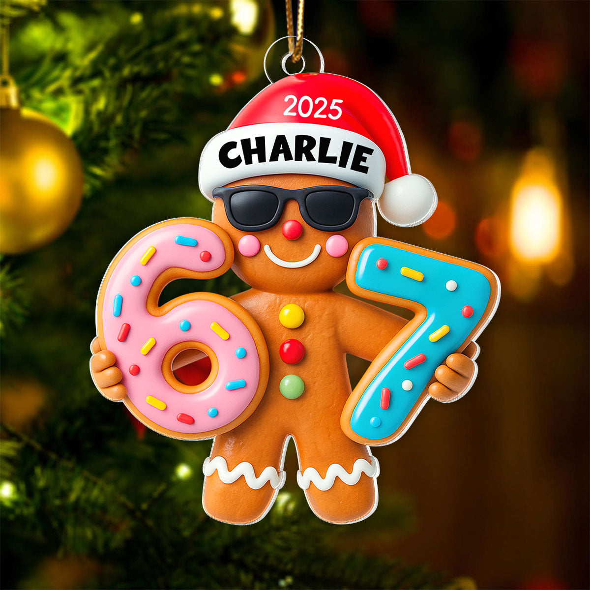 Gingerbread Viral Trend Six Seven - Personalized Acrylic Ornament - Christmas Gift for Kid, Grandkids