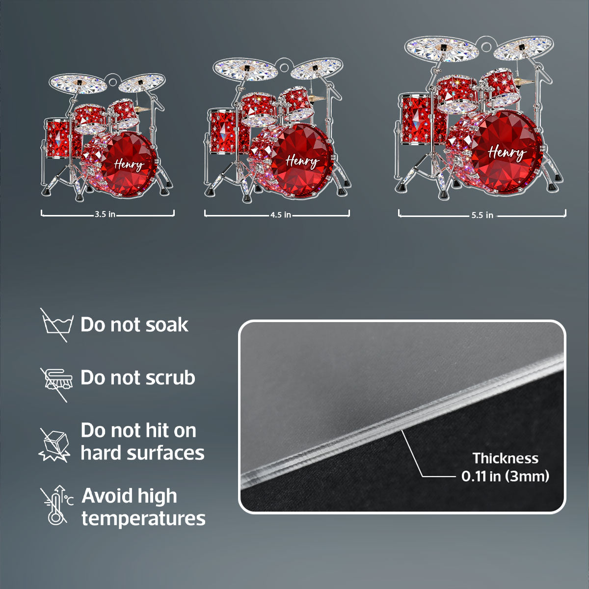 Drum Music Crystal Effect - Personalized Acrylic Ornament - Unique Christmas Gift For Drummer