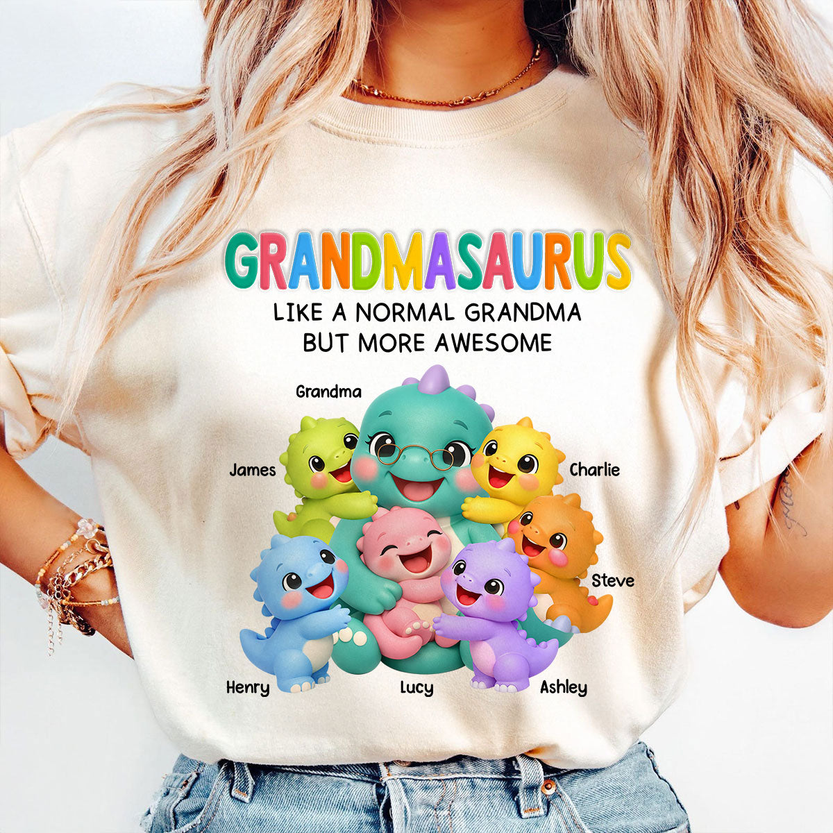Colorful Cute Grandmasaurus Like Normal Grandma But More Awesome - Personalized Shirt - Gift For Grandma