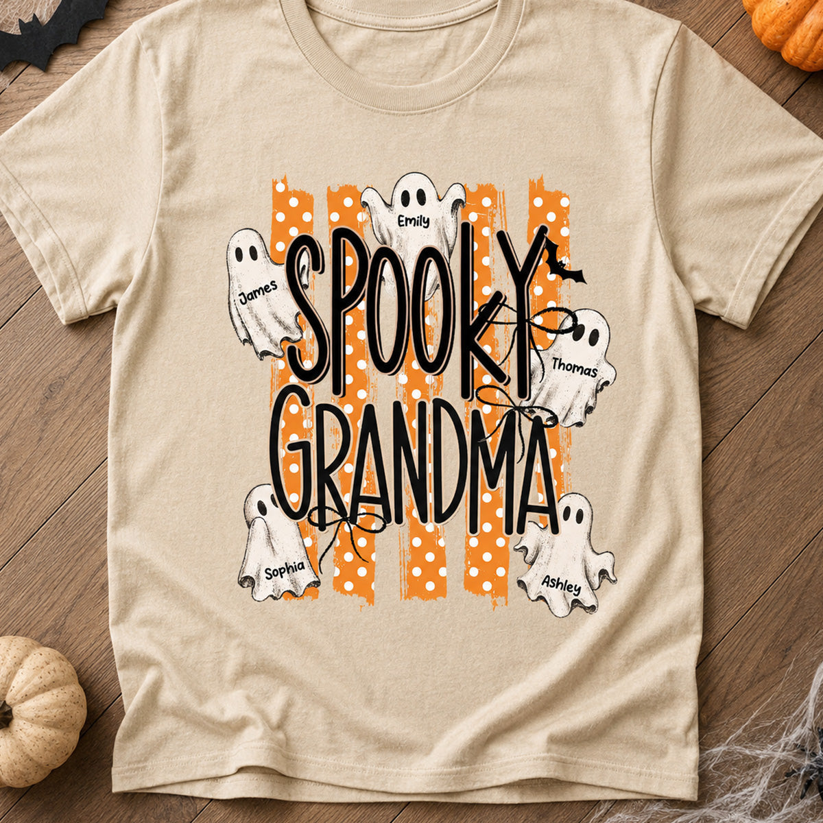 Spooky Grandma Striped Halloween Ghosts - Personalized Shirt