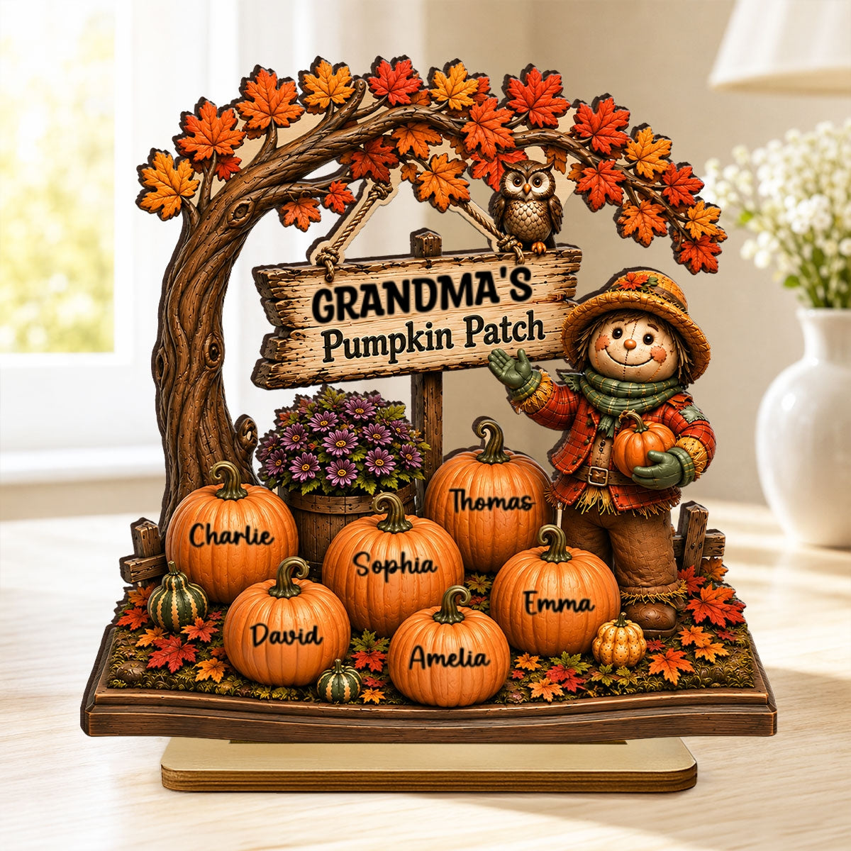 Grandma's Pumpkin Patch And Grandkids - Personalized 2-Layered Wooden Plaque - Fall Season Decor Gift, Gift For Grandma