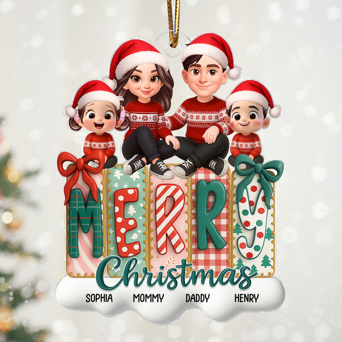 Merry Christmas Family - Personalized Acrylic Ornament - Christmas Gift For Family, for Wife, Husband