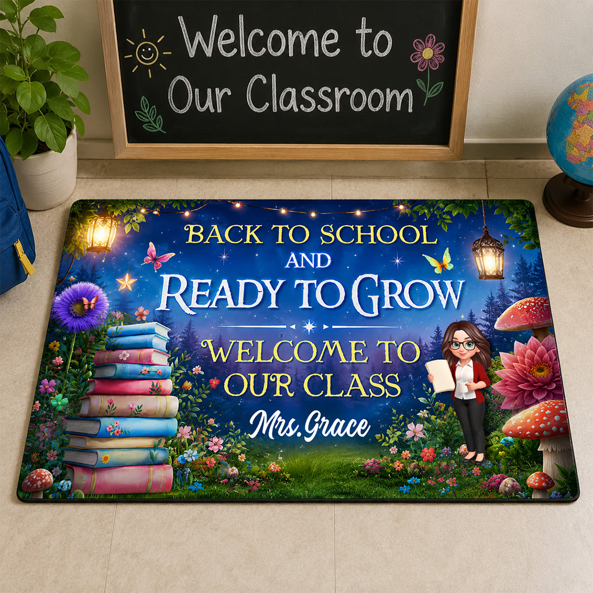 Back To School And Ready To Grow - Personalized Doormat - Back To School Gift For Teacher, Classroom Decor