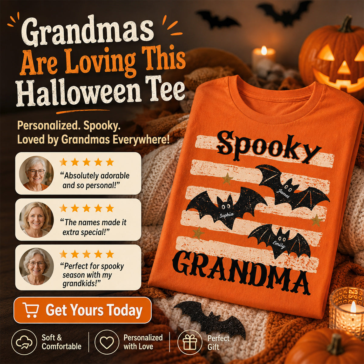 Spooky Grandma Little Bats Stripes - Personalized Shirt - Halloween Gift For Grandma