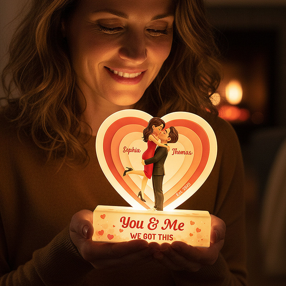 Eternal Love Romantic Couple Hugging Kissing - Personalized Light Box - Heartfelt Valentine's Day Gift, Anniversary Gift For Couple, For Him, For Her