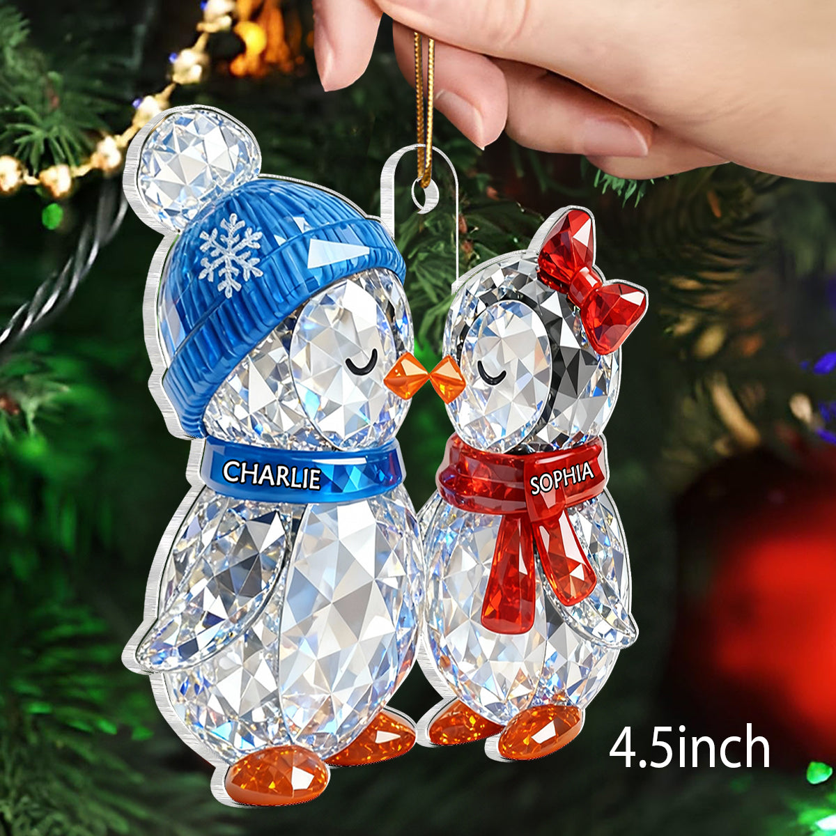 3D Crystal Effect Christmas Penguins Couple - Personalized Acrylic Ornament - Heartwarming Christmas Gift for Couple